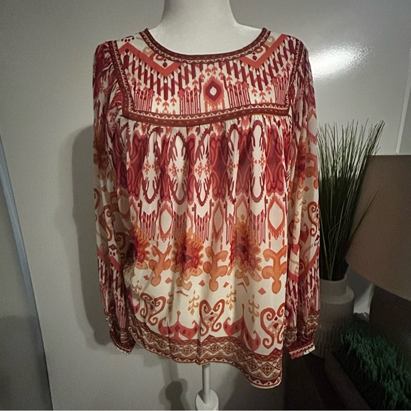 Flying Tomato Red and Orange Patterned Blouse NWT , Large - Picture 1 of 4